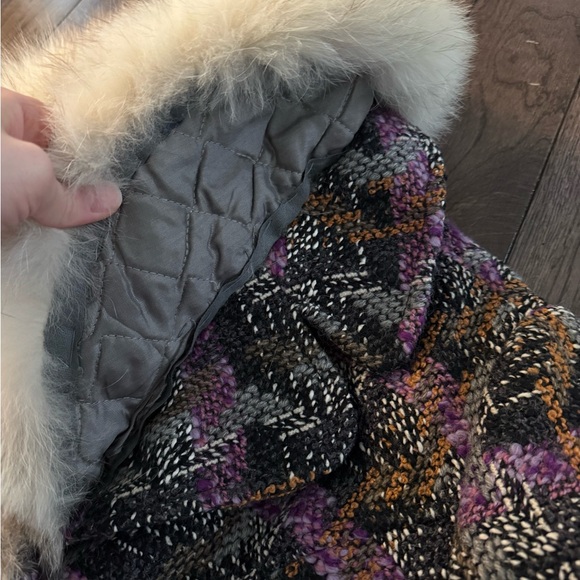 Vintage Wool Multicolor Pea Coat with Fur Collar - Picture 5 of 5